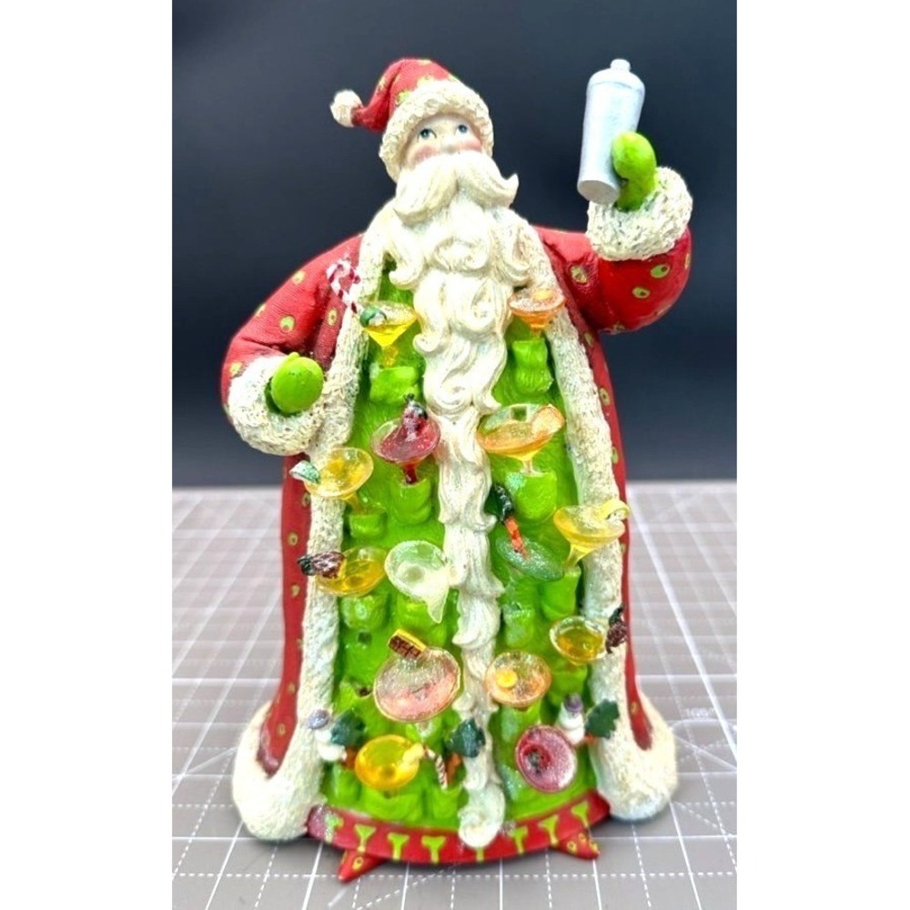 Vintage Santa Figure Jolly Shaker Displaying Martini Glasses 8.5" Barware Decor